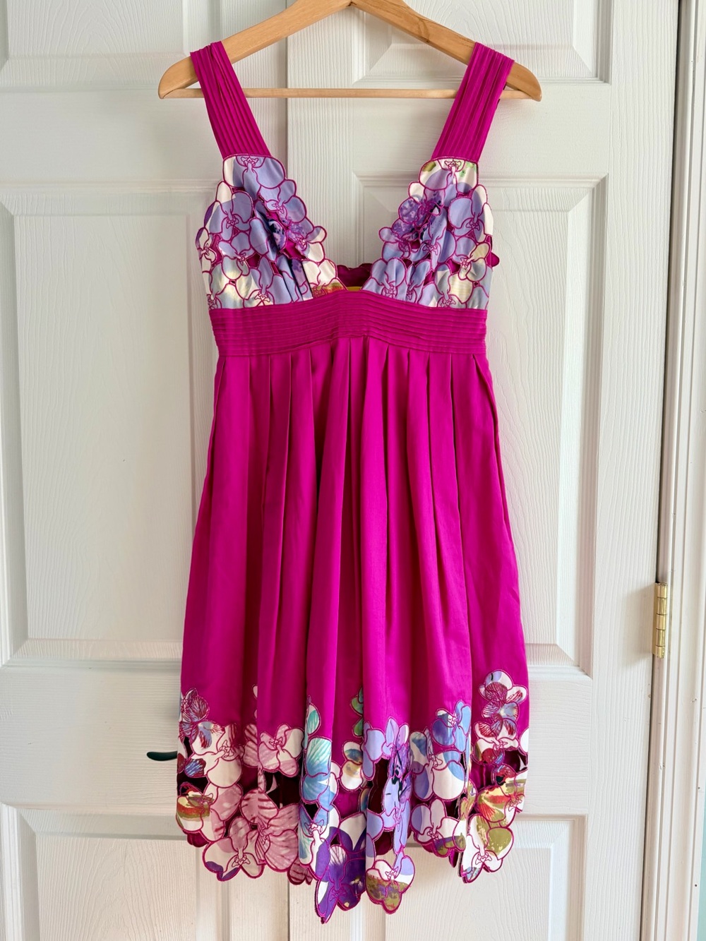 Catherine Malandrino Pink Orchid Appliqué Cotton Dress Floral Dress Size 2